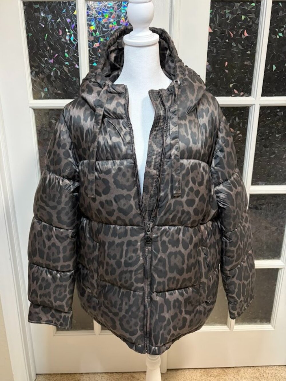 MICHAEL Michael Kors Leopard Hooded Puffer Coat Jacket Women's Large NWT